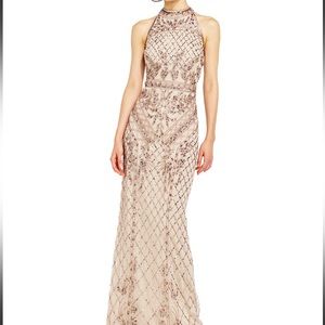 NWT! Adrianna Papell - AP1E201469 Fully Embellished Halter Neck Column Gown